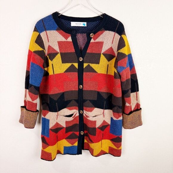 Sparrow Anthropologie Wool Blend Aztec Chunky Oversized Sweater Cardigan Large - Picture 1 of 7